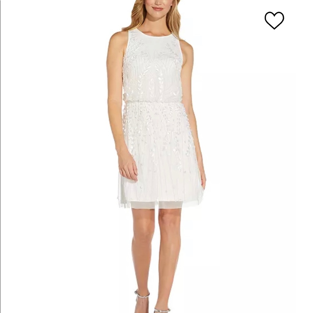 Ivory Embellished Short Adriana Papell Dress Size 14